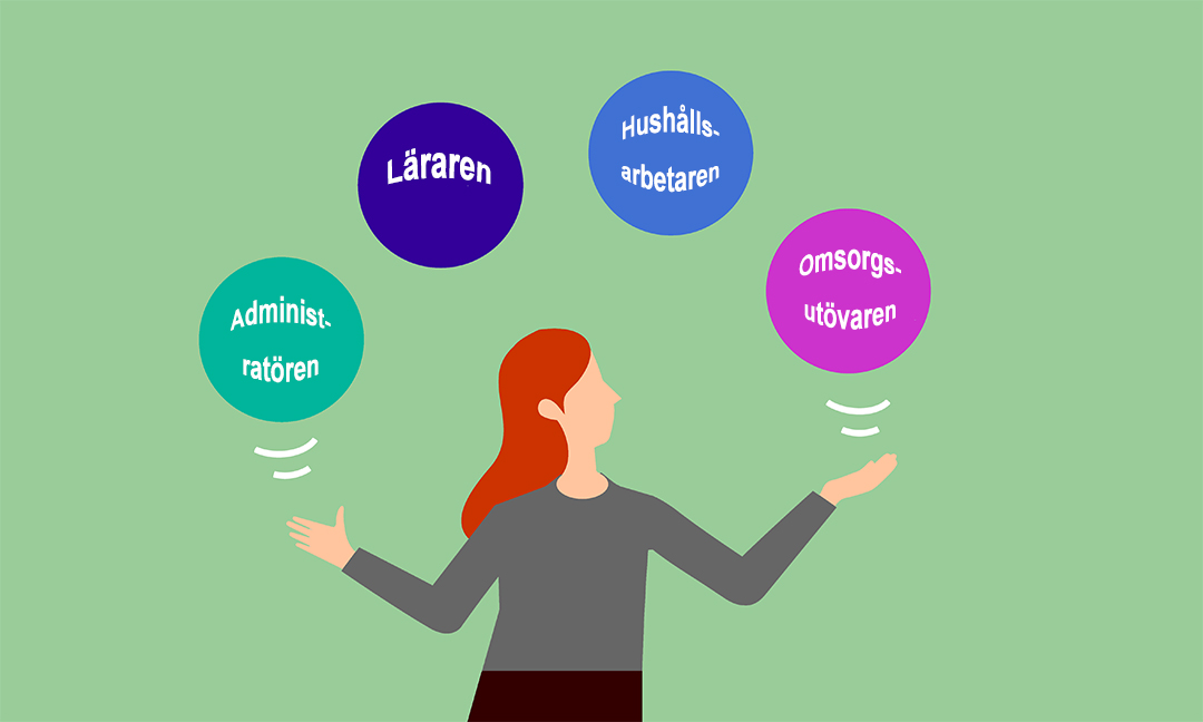 En kvinna jonglerar med fyra klot.