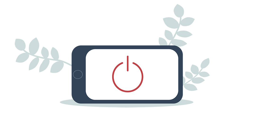 Illustration av en mobiltelefon med avstängd-symbol på skärmen.