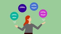 En kvinna jonglerar med fyra klot.